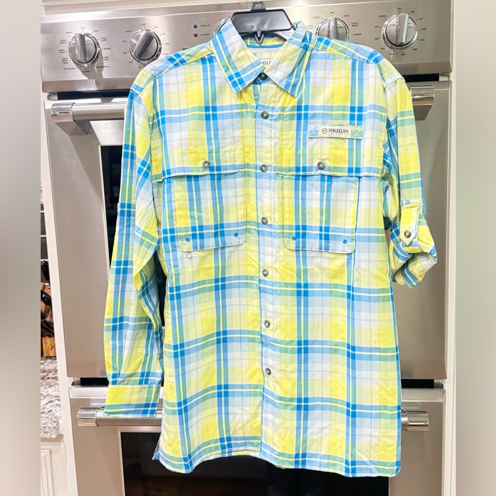 Magellan Outdoors Blue, Yellow & Green Plaid Outdoor Shirt
